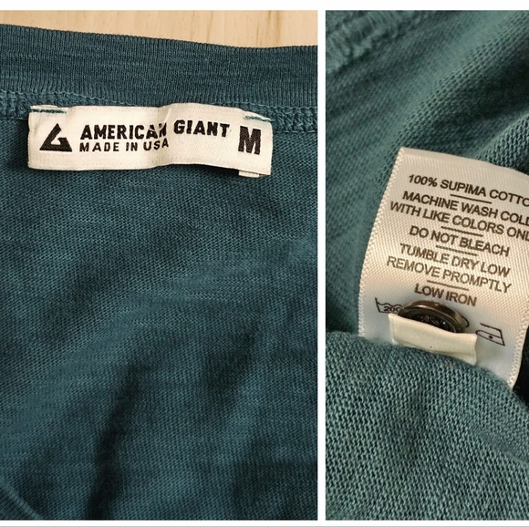 American Giant Henley Premium Slub  long Sleeve top Teal - Picture 5 of 7